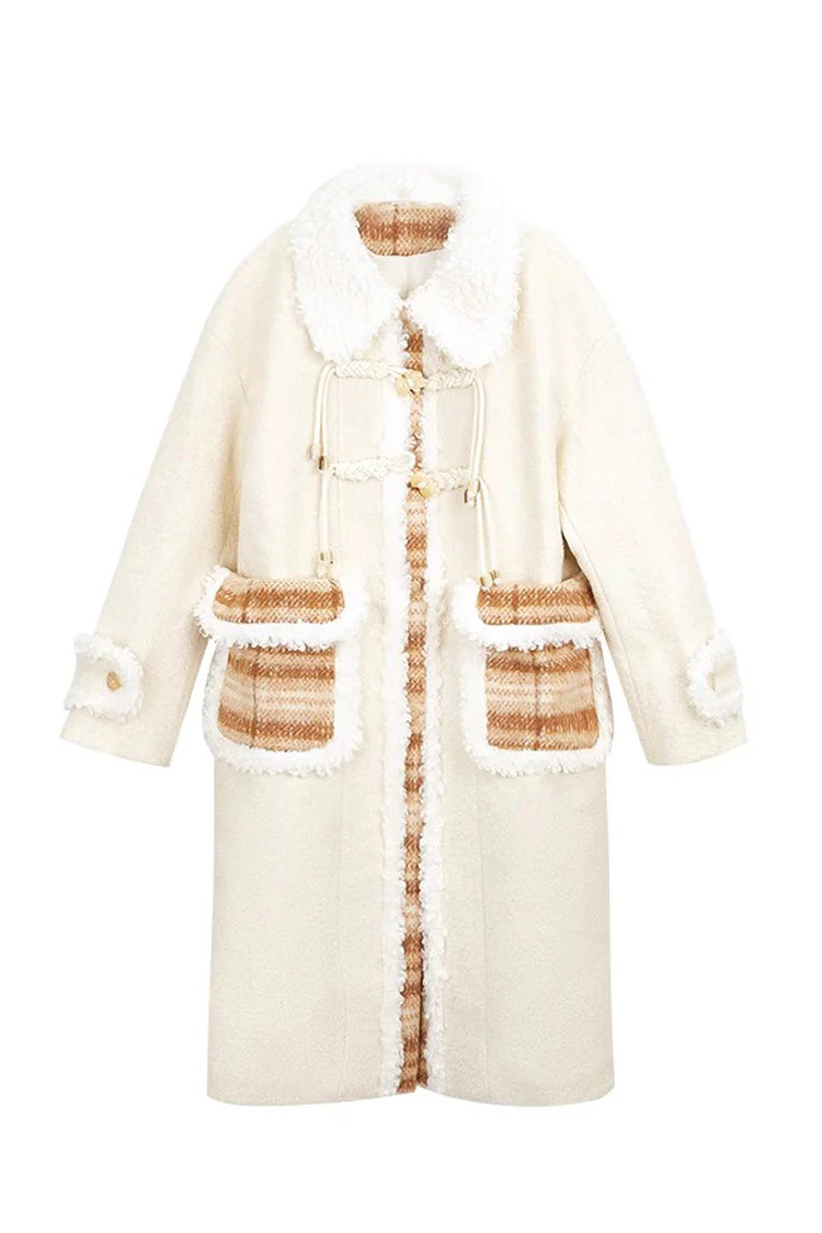 Design Concept:

This Lolita long jacket in beige features a charming doll collar, long sleeves, and a checked print design with intricate stitching details. The silhouette combines elegance with a sweet Lolita aesthetic, perfect for layering over dresses or skirts. Ideal for daily wear, outings, or special occasions, this long coat adds a playful and sophisticated touch to any Lolita ensemble.