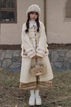 Design Concept:

This Lolita long jacket in beige features a charming doll collar, long sleeves, and a checked print design with intricate stitching details. The silhouette combines elegance with a sweet Lolita aesthetic, perfect for layering over dresses or skirts. Ideal for daily wear, outings, or special occasions, this long coat adds a playful and sophisticated touch to any Lolita ensemble.