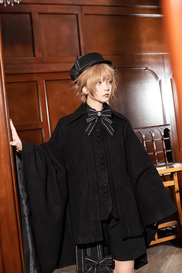[Pre] Lolita Coat Black Vintage Oversized Wide Sleeve Ouji Wool Lolita Overcoat