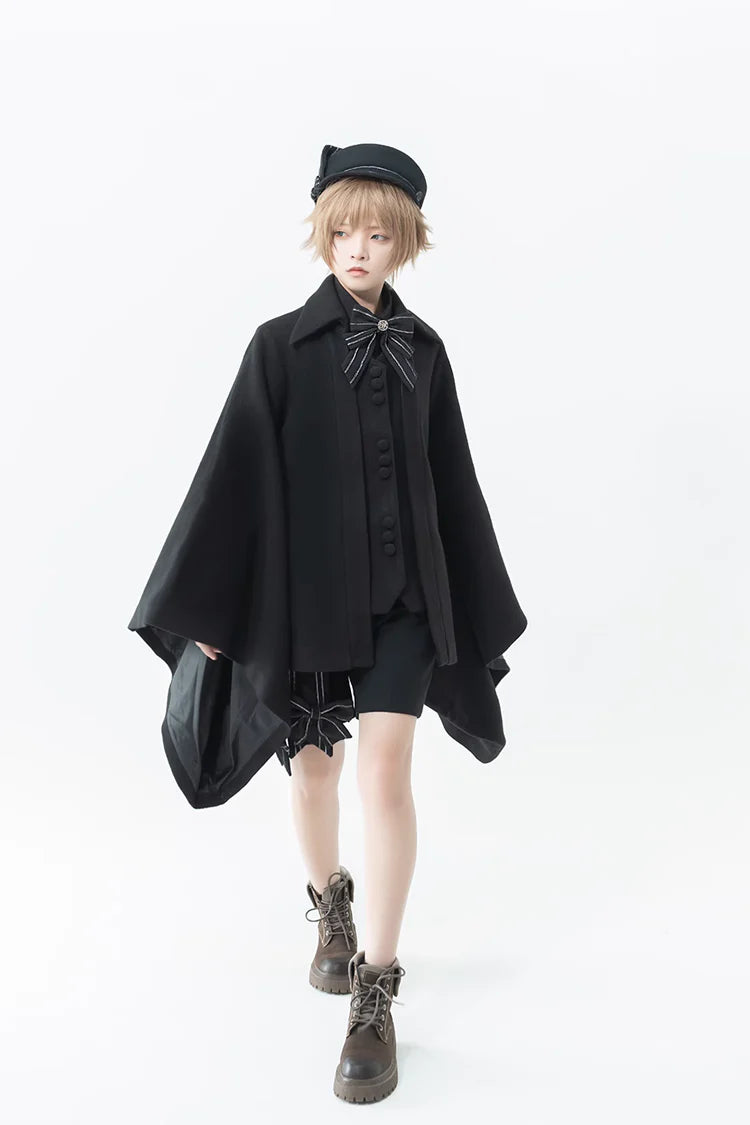 Design Concept:

This Lolita coat in classic black features a vintage Ouji-inspired design with oversized wide sleeves. Made from soft wool fabric, it offers both warmth and elegance for autumn and winter wear. The loose silhouette creates a graceful flow, while the retro details highlight a noble and stylish Lolita aesthetic. Perfect for pairing with dresses, skirts, or formal Lolita outfits, this overcoat combines comfort, functionality, and timeless charm.