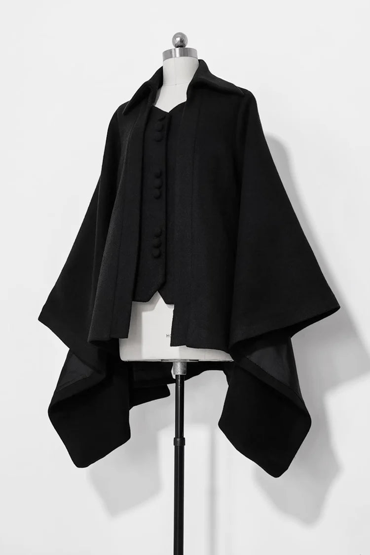 Design Concept:

This Lolita coat in classic black features a vintage Ouji-inspired design with oversized wide sleeves. Made from soft wool fabric, it offers both warmth and elegance for autumn and winter wear. The loose silhouette creates a graceful flow, while the retro details highlight a noble and stylish Lolita aesthetic. Perfect for pairing with dresses, skirts, or formal Lolita outfits, this overcoat combines comfort, functionality, and timeless charm.
