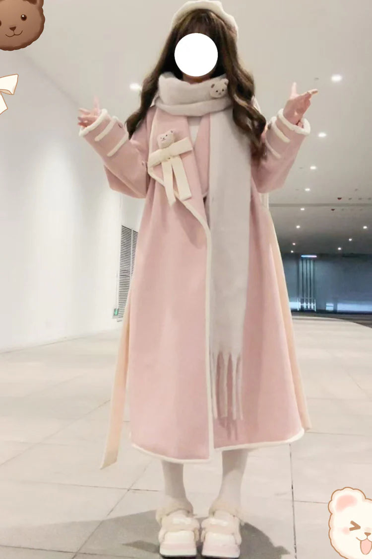 Design Concept:

This elegant Lolita longline coat is designed to combine sweet charm with cozy comfort. Crafted from soft, high-quality fabric, it features long sleeves and a delicate ribbon detail at the front, adding a playful yet refined touch. The flowing silhouette enhances the graceful appearance, making it perfect for layering over dresses in cooler seasons. Available in two lovely colors—soft pink and gentle blue—this coat is ideal for those seeking a sweet, feminine Lolita style with a long, flatt