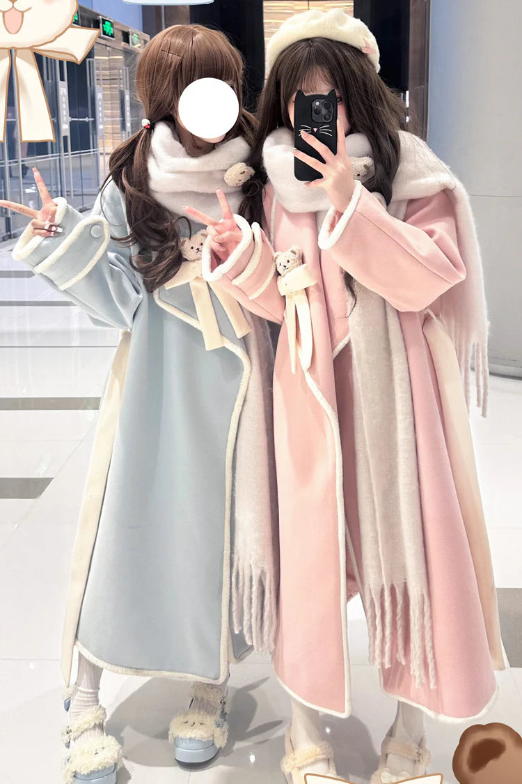 Design Concept:

This elegant Lolita longline coat is designed to combine sweet charm with cozy comfort. Crafted from soft, high-quality fabric, it features long sleeves and a delicate ribbon detail at the front, adding a playful yet refined touch. The flowing silhouette enhances the graceful appearance, making it perfect for layering over dresses in cooler seasons. Available in two lovely colors—soft pink and gentle blue—this coat is ideal for those seeking a sweet, feminine Lolita style with a long, flatt