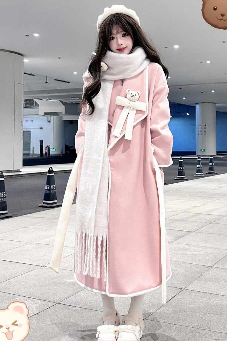 Design Concept:

This elegant Lolita longline coat is designed to combine sweet charm with cozy comfort. Crafted from soft, high-quality fabric, it features long sleeves and a delicate ribbon detail at the front, adding a playful yet refined touch. The flowing silhouette enhances the graceful appearance, making it perfect for layering over dresses in cooler seasons. Available in two lovely colors—soft pink and gentle blue—this coat is ideal for those seeking a sweet, feminine Lolita style with a long, flatt