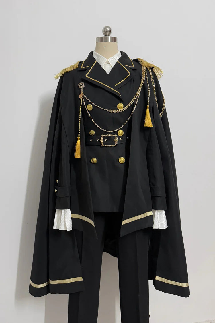 This Lolita coat in black features a turn-down collar and long sleeves, designed with an Ouji-inspired military style. The prince-like silhouette and tailored jacket cut create a stylish and refined look, perfect for completing a sharp and elegant Lolita ensemble. Ideal for daily wear, photoshoots, or special occasions, this coat combines structured design with playful Lolita charm.