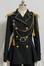 This Lolita coat in black features a turn-down collar and long sleeves, designed with an Ouji-inspired military style. The prince-like silhouette and tailored jacket cut create a stylish and refined look, perfect for completing a sharp and elegant Lolita ensemble. Ideal for daily wear, photoshoots, or special occasions, this coat combines structured design with playful Lolita charm.