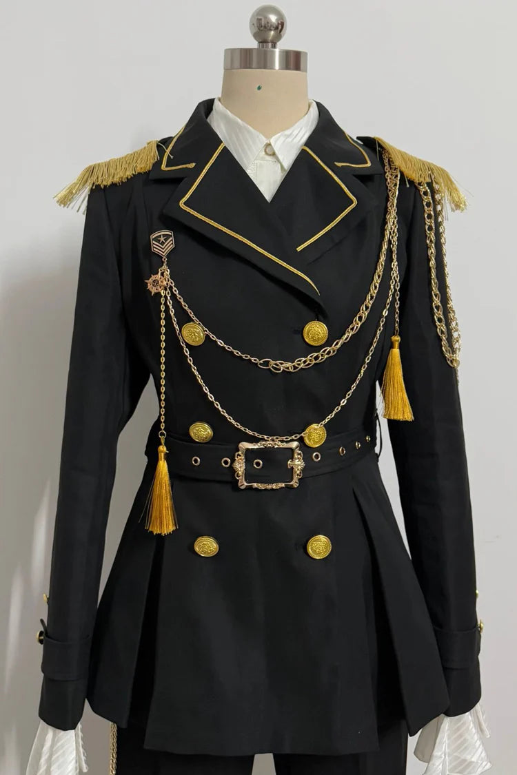 This Lolita coat in black features a turn-down collar and long sleeves, designed with an Ouji-inspired military style. The prince-like silhouette and tailored jacket cut create a stylish and refined look, perfect for completing a sharp and elegant Lolita ensemble. Ideal for daily wear, photoshoots, or special occasions, this coat combines structured design with playful Lolita charm.