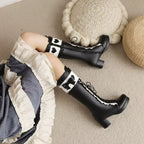 Design Concept:

Discover the perfect fusion of Gothic and Knight style with these black tall boots, expertly designed for petite women to create a slimming and lengthening silhouette. Crafted from high-quality synthetic leather with a sleek finish, these boots feature a comfortable flat heel and a convenient side zipper for easy wear. Their versatile knight boot design effortlessly complements any Lolita coordinate, adding a touch of elegant edge to your wardrobe for a truly striking statement.