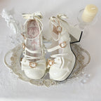 [Pre] Lolita Shoes Pink Blue Rose Heart Knot High Heels Daily Japanese Sweet Four Seasons Versatile Round Head Bow Elegant Style