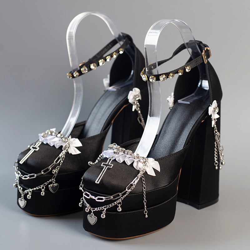 [Pre]Lolita Shoes Rose Red Goth Platform High Heels Leather Super High Heels