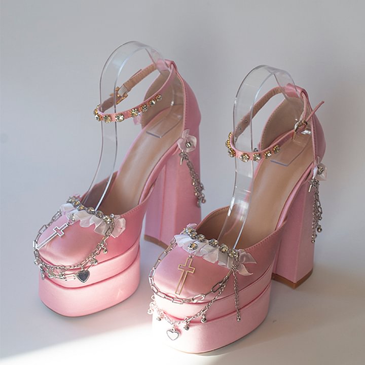 [Pre]Lolita Shoes Rose Red Goth Platform High Heels Leather Super High Heels