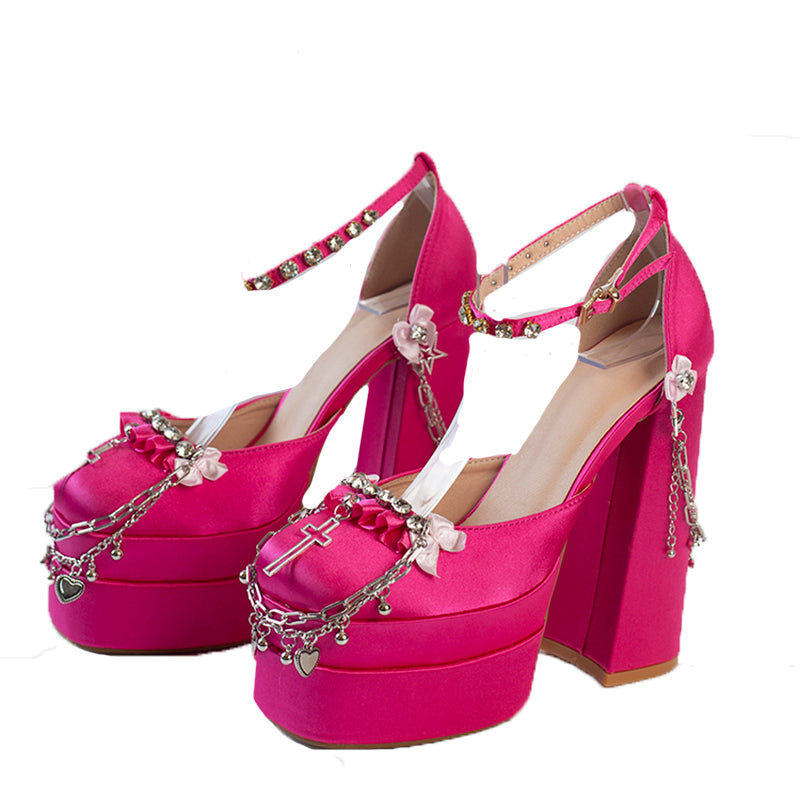 [Pre]Lolita Shoes Rose Red Goth Platform High Heels Leather Super High Heels