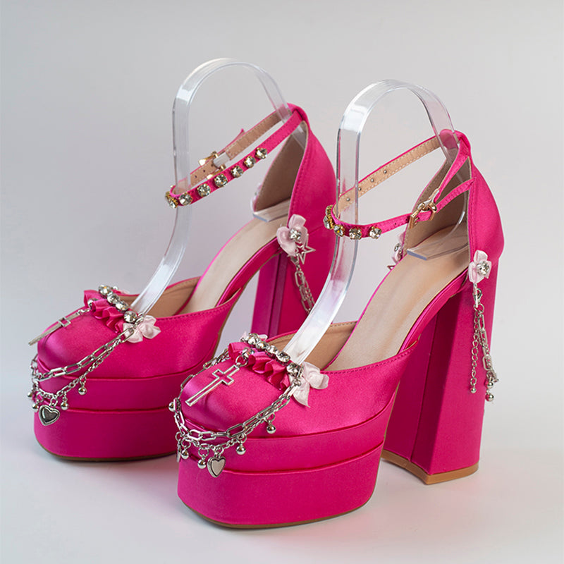 [Pre]Lolita Shoes Rose Red Goth Platform High Heels Leather Super High Heels