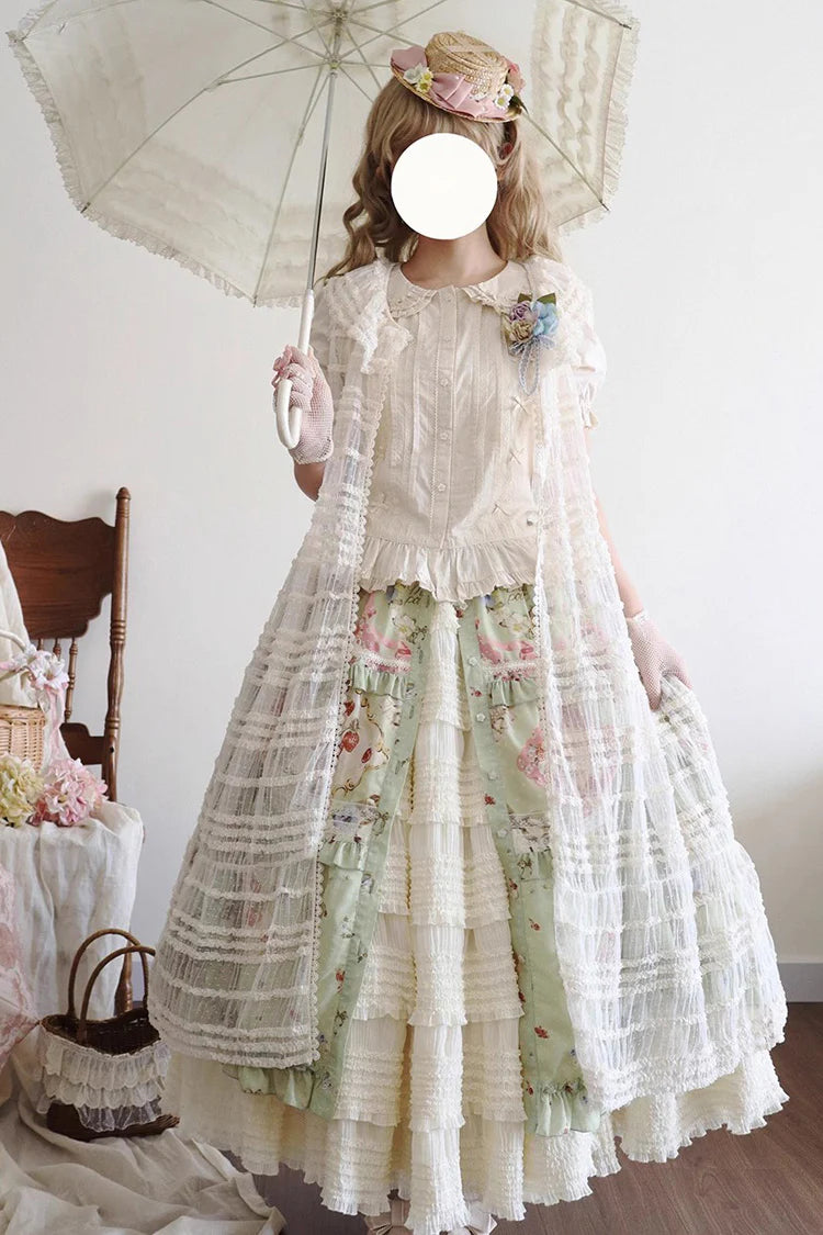 Design Concept:

This exquisite Lolita skirt is a page from a fairy tale.&nbsp;Crafted in a soft green fabric adorned with a delicate floral print, it captures the essence of a secret garden. The graceful ruffle trim adds a touch of playful movement with every step, while the classic A-line silhouette ensures a flattering fit.&nbsp;Perfect for tea parties, conventions, or any occasion where you wish to embody pure, romantic elegance.