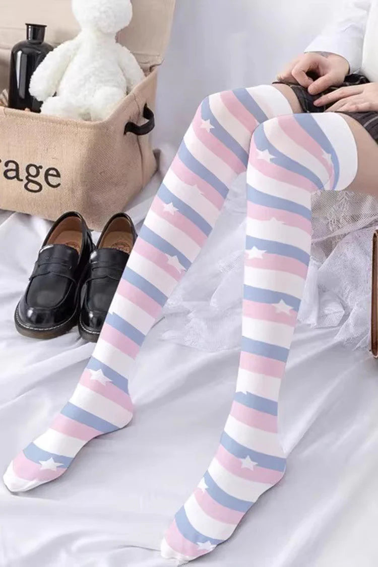 Design Concept:


These adorable Lolita over-knee socks feature charming anime-inspired patterns that bring a playful and sweet touch to any outfit. Designed in soft, comfortable fabric, they maintain a snug fit while extending gracefully over the knee. Perfect for pairing with Lolita skirts, dresses, or cosplay ensembles, each pair enhances the youthful, whimsical aesthetic of Japanese-style Lolita fashion. Available in four delightful styles—blue, pink, white, and white with star print—these socks offer v