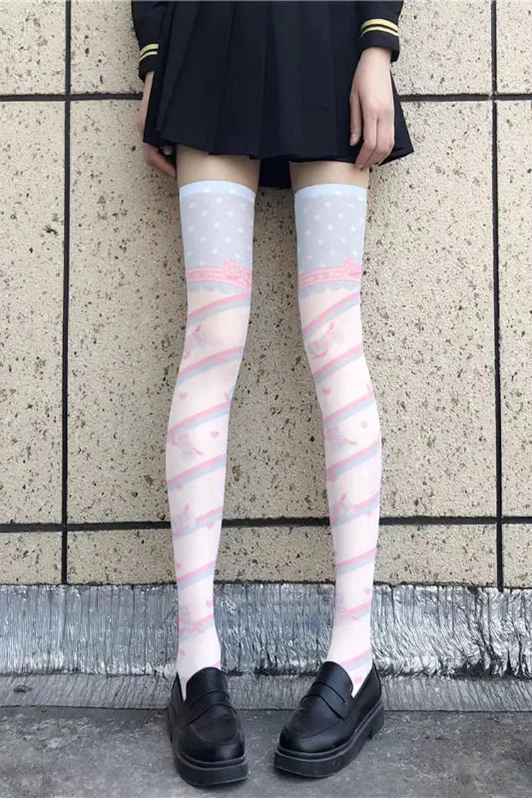 Design Concept:


These adorable Lolita over-knee socks feature charming anime-inspired patterns that bring a playful and sweet touch to any outfit. Designed in soft, comfortable fabric, they maintain a snug fit while extending gracefully over the knee. Perfect for pairing with Lolita skirts, dresses, or cosplay ensembles, each pair enhances the youthful, whimsical aesthetic of Japanese-style Lolita fashion. Available in four delightful styles—blue, pink, white, and white with star print—these socks offer v