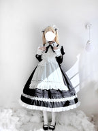 Design Concept:
This Lolita maid dress combines classic black and white tones with a charming soft Lolita aesthetic. Designed with both long and short sleeve options, the dress balances elegance and playfulness, making it perfect for daily wear, casual outings, or themed events. The fitted bodice and flared skirt create a flattering silhouette, while the delicate details capture the essence of traditional maid style in a wearable, modern Lolita fashion.