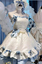 Design Concept:

This Sweet Lolita JSK dress in apricot and blue features a floral pattern with delicate frill accents and charming ribbon details. The layered ruffles create a playful yet elegant silhouette, perfectly capturing the princess-inspired Lolita aesthetic. Ideal for cosplay, special occasions, or daily Lolita styling, this dress combines whimsical charm with feminine sophistication.