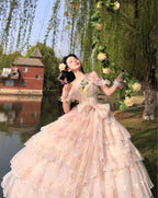Design Concept:
Step into enchanting elegance with this Sweet Lolita apricot JSK dress in a charming short version. Featuring a sleeveless design, multi-layered ruffles, delicate floral accents, charming bows, and intricate lace, it radiates sweet and gorgeous Lolita charm. The flowing silhouette and refined details create a graceful, princess-like look, perfect for tea parties, photoshoots, or themed gatherings. Comfortable yet visually striking, this short JSK offers versatile styling options, making it a