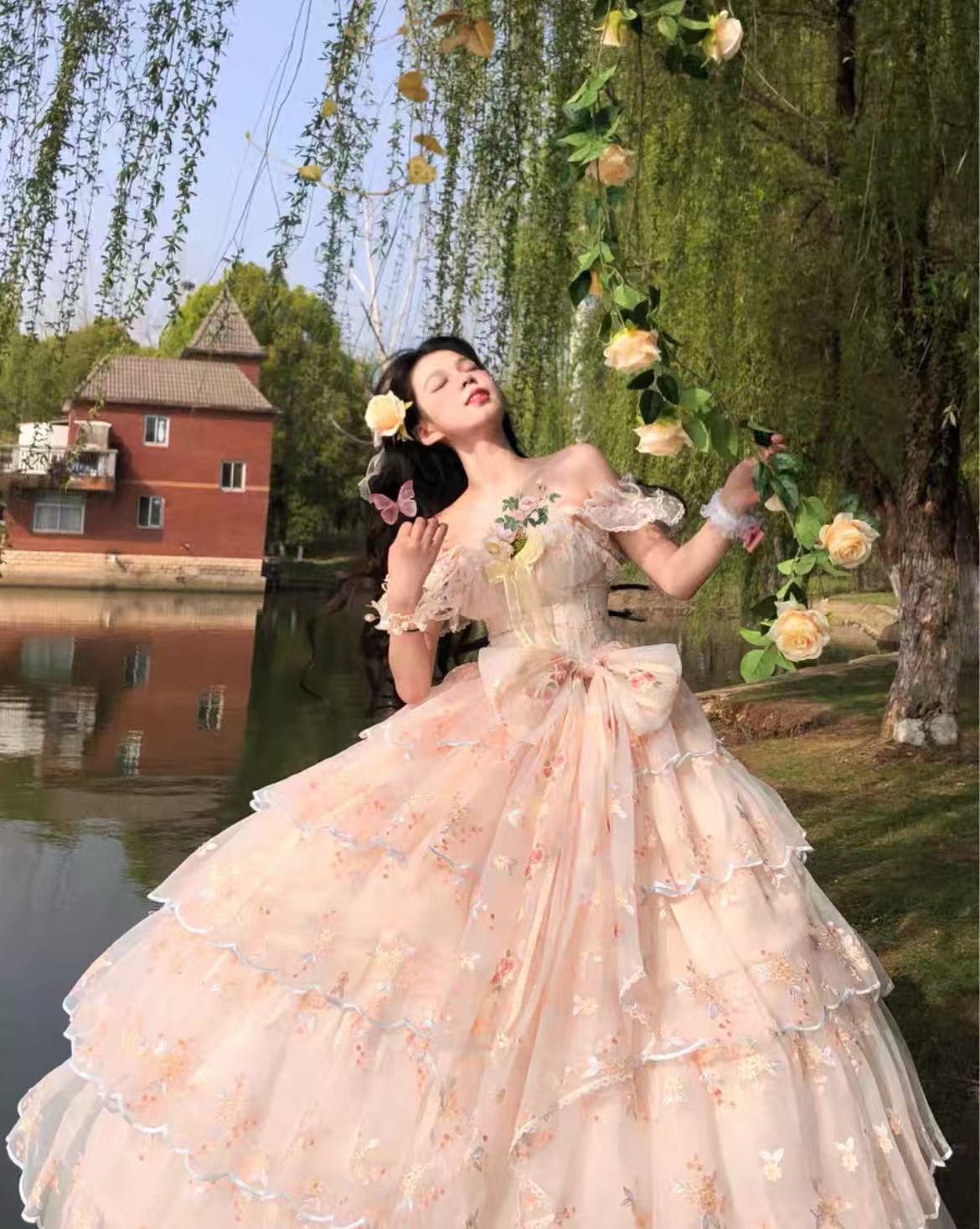 Design Concept:
Step into enchanting elegance with this Sweet Lolita apricot JSK dress in a charming short version. Featuring a sleeveless design, multi-layered ruffles, delicate floral accents, charming bows, and intricate lace, it radiates sweet and gorgeous Lolita charm. The flowing silhouette and refined details create a graceful, princess-like look, perfect for tea parties, photoshoots, or themed gatherings. Comfortable yet visually striking, this short JSK offers versatile styling options, making it a