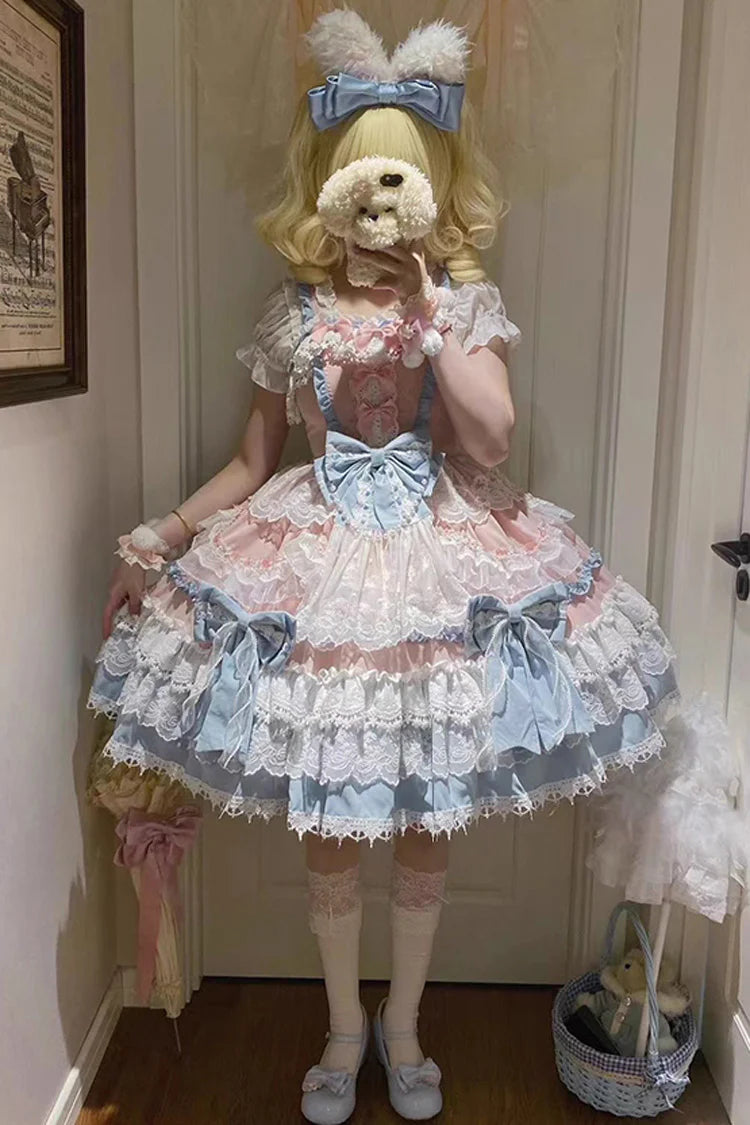 Design Concept:&nbsp;

Step into a world of fairy-tale charm with this exquisite Sweet Lolita JSK dress. Crafted in a beautiful blue hue, the design embodies a gorgeous "doll-like" aesthetic, perfect for creating a dreamy and sweet silhouette. The sleeveless jumper skirt features elaborate multi-layered ruffles that create a delightful sense of volume and movement. Delicate lace trims and a beautifully shaped bow accent add a touch of refined elegance to the overall design.