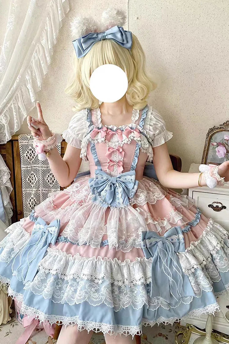 Design Concept:&nbsp;

Step into a world of fairy-tale charm with this exquisite Sweet Lolita JSK dress. Crafted in a beautiful blue hue, the design embodies a gorgeous "doll-like" aesthetic, perfect for creating a dreamy and sweet silhouette. The sleeveless jumper skirt features elaborate multi-layered ruffles that create a delightful sense of volume and movement. Delicate lace trims and a beautifully shaped bow accent add a touch of refined elegance to the overall design.