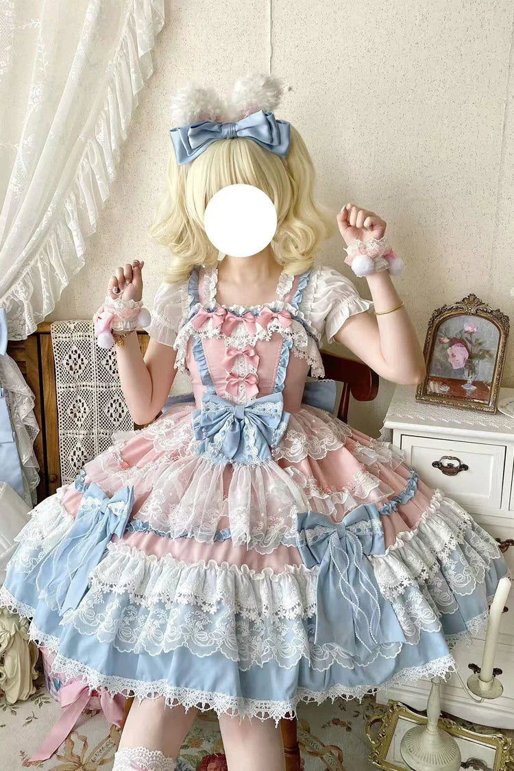 Design Concept:&nbsp;

Step into a world of fairy-tale charm with this exquisite Sweet Lolita JSK dress. Crafted in a beautiful blue hue, the design embodies a gorgeous "doll-like" aesthetic, perfect for creating a dreamy and sweet silhouette. The sleeveless jumper skirt features elaborate multi-layered ruffles that create a delightful sense of volume and movement. Delicate lace trims and a beautifully shaped bow accent add a touch of refined elegance to the overall design.