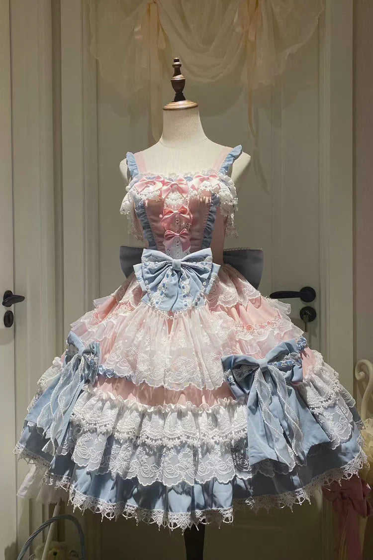 Design Concept:&nbsp;

Step into a world of fairy-tale charm with this exquisite Sweet Lolita JSK dress. Crafted in a beautiful blue hue, the design embodies a gorgeous "doll-like" aesthetic, perfect for creating a dreamy and sweet silhouette. The sleeveless jumper skirt features elaborate multi-layered ruffles that create a delightful sense of volume and movement. Delicate lace trims and a beautifully shaped bow accent add a touch of refined elegance to the overall design.