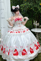 Design Concept:

This Sweet Lolita outfit set in white features a floral pattern with an elegant off-shoulder sleeveless design. Adorned with frill details and delicate ribbon lace, the set creates a graceful princess-inspired silhouette. Perfect for tea parties, special occasions, or daily Lolita styling, this ensemble blends sweetness with refined charm.