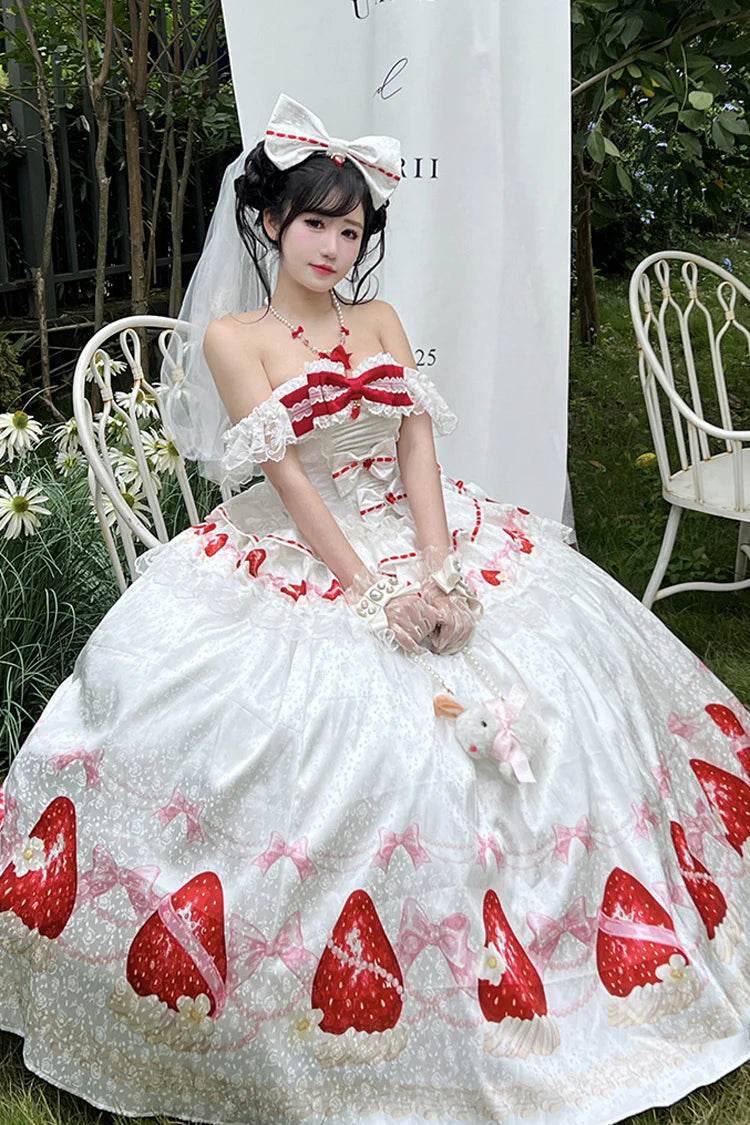 Design Concept:

This Sweet Lolita outfit set in white features a floral pattern with an elegant off-shoulder sleeveless design. Adorned with frill details and delicate ribbon lace, the set creates a graceful princess-inspired silhouette. Perfect for tea parties, special occasions, or daily Lolita styling, this ensemble blends sweetness with refined charm.