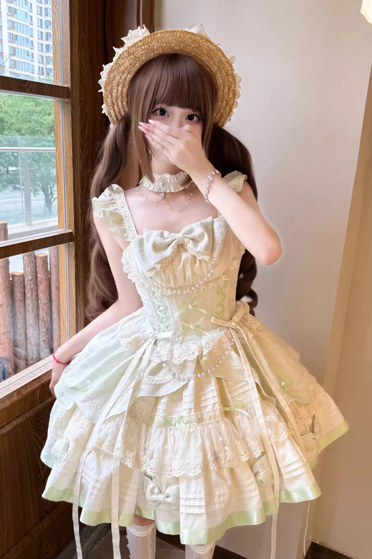 Design Concept:


Dance into a fairy-tale world with this Sweet Lolita mint green JSK dress. Designed with a sleeveless cut, layered ruffles, delicate bows, and intricate lace, it captures the elegance of ballet and the whimsy of a fairy princess. The soft mint shade evokes freshness and innocence, while the flowing skirt creates a light, airy silhouette that twirls beautifully with every step. Perfect for tea parties, photoshoots, cosplay, or any dreamy Lolita coordinate, this dress brings a magical and en