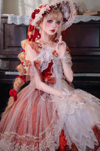 Design Concept:

This Sweet Lolita dress captures the elegance and romance of a bridal-inspired design in a striking red tone. The off-shoulder neckline is adorned with delicate frills, while lace and bow details add a feminine, princess-like charm. Its flowing silhouette brings together sweetness and elegance, making it an eye-catching piece for Lolita gatherings, tea parties, or themed occasions. The combination of bold red, ruffled accents, and bridal-inspired embellishments ensures a dreamy yet regal pr