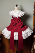 Design Concept:

This Sweet Lolita dress in vibrant red features a sleeveless design with layered frills, delicate ribbon accents, and lace detailing. The asymmetric hem adds a playful and elegant touch, creating a charming princess-inspired silhouette. Perfect for cosplay, special occasions, or completing a sweet Lolita wardrobe, this dress combines a feminine aesthetic with whimsical style.