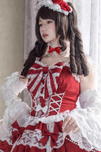 Design Concept:
Elevate your wardrobe with this Sweet Lolita red JSK dress, designed in a sleeveless style with layered ruffles, delicate lace, and dainty ribbon bow accents. The vibrant red hue brings a bold yet graceful charm, while the cascading silhouette creates a dreamy and romantic aesthetic. Perfect for tea parties, photoshoots, or elegant gatherings, this dress captures the essence of sweet Lolita fashion with its enchanting details and flattering design. Comfortable and versatile, it’s a must-have