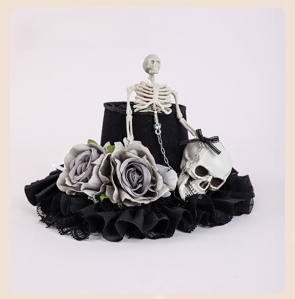 Design Concept:
This Gothic Lolita mini hat collection captures a mysterious yet elegant Halloween charm. Crafted in deep black with intricate lace trim, each design adds a touch of vintage sophistication to your look. The Rose Chain Mini Hat features delicate rose accents paired with draping chain details, while the Spider Web Mini Hat is adorned with lace patterns that echo the haunting allure of midnight webs. Both styles balance dark romance with theatrical flair, making them perfect for Gothic-inspired