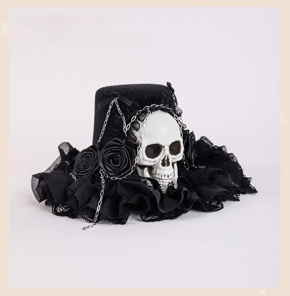 Design Concept:
This Gothic Lolita mini hat collection captures a mysterious yet elegant Halloween charm. Crafted in deep black with intricate lace trim, each design adds a touch of vintage sophistication to your look. The Rose Chain Mini Hat features delicate rose accents paired with draping chain details, while the Spider Web Mini Hat is adorned with lace patterns that echo the haunting allure of midnight webs. Both styles balance dark romance with theatrical flair, making them perfect for Gothic-inspired