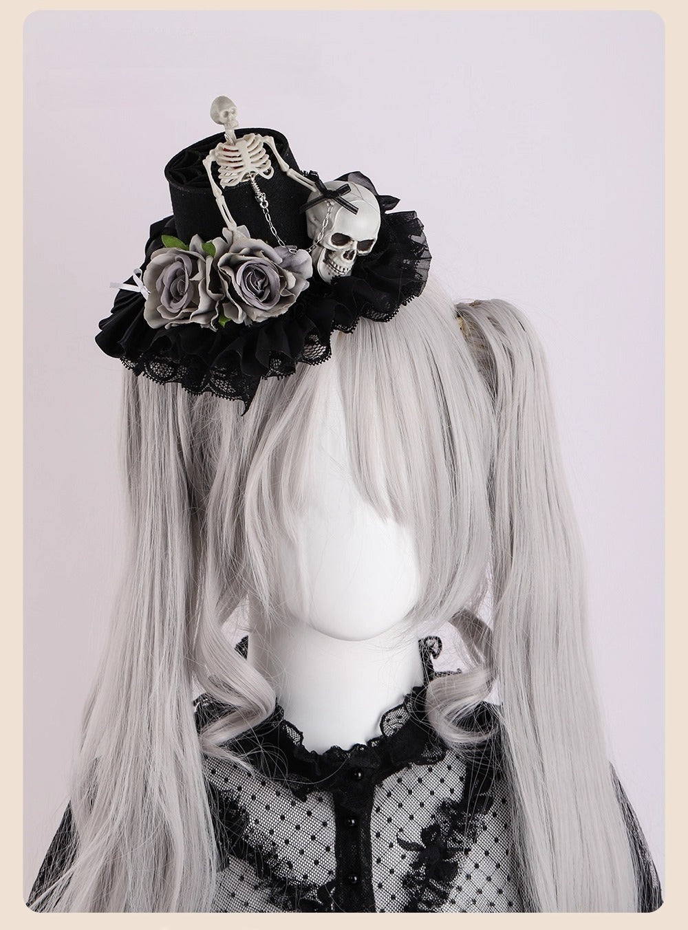 Design Concept:
This Gothic Lolita mini hat collection captures a mysterious yet elegant Halloween charm. Crafted in deep black with intricate lace trim, each design adds a touch of vintage sophistication to your look. The Rose Chain Mini Hat features delicate rose accents paired with draping chain details, while the Spider Web Mini Hat is adorned with lace patterns that echo the haunting allure of midnight webs. Both styles balance dark romance with theatrical flair, making them perfect for Gothic-inspired