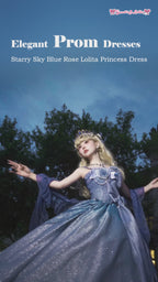 Blue Hime Lolita Starry Sky Style Prom Dresses for Tea Party or Graduation