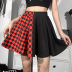 Punk Style Contrasting Color Black and White Checkerboard Skirt Splicing Clothing Skirt Lolita Dresses