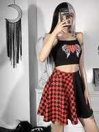 Punk Style Contrasting Color Black and White Checkerboard Skirt Splicing Clothing Skirt Lolita Dresses