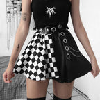 Punk Style Contrasting Color Black and White Checkerboard Skirt Splicing Clothing Skirt Lolita Dresses