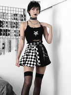 Punk Style Contrasting Color Black and White Checkerboard Skirt Splicing Clothing Skirt Lolita Dresses