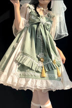 Design Concept:

This enchanting Qi Lolita JSK dress blends Chinese-inspired elements with a whimsical rainbow fairy aesthetic. Crafted from soft, high-quality fabric, the dress features a graceful silhouette, delicate ruffles, and subtle embroidered details that enhance its sweet and elegant charm. The full set includes a matching inner blouse and coordinating accessories, allowing for a complete outfit right out of the box. Available in three captivating colors—green, red, and black—this dress is perfect 