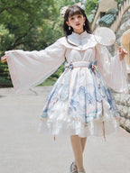 Qi Lolita Blue Black Ink Landscape Painter Long Sleeve Polyester