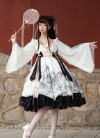 Qi Lolita Blue Black Ink Landscape Painter Long Sleeve Polyester