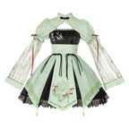 Qi Lolita Light Green Outfits Short Dress One-Piece Embroidery Lolita Outfit Puff Sleeves