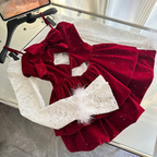 Sweet Lolita Red Christmas Lace Suspender Christmas French Female Autumn and Winter Princess Short Dress