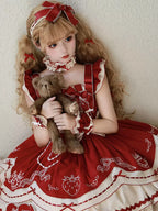 Red Sweet Lolita Tea Party Fashion Bow Accented Strawberry Dress Cake Dress