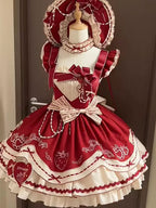 Red Sweet Lolita Tea Party Fashion Bow Accented Strawberry Dress Cake Dress
