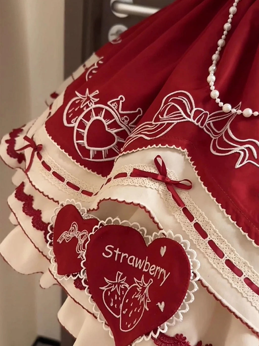 Red Sweet Lolita Tea Party Fashion Bow Accented Strawberry Dress Cake Dress